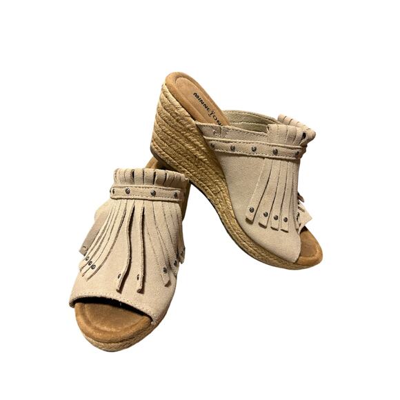 Minnetonka Size 7 Fringe Suede Leather Wedge Slides Sandals Women’s Shoes. - Picture 1 of 7
